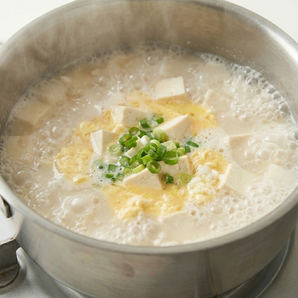 새우젓으로 간을 하고 두부, 달걀, 대파를 넣어 완성하는 백종원 해장국