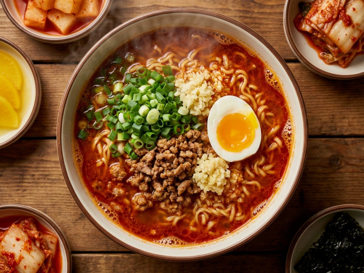 백종원 한돈 라면 레시피 완성 - 돼지고기 뒷다리살과 파기름으로 끓인 얼큰한 해장 라면