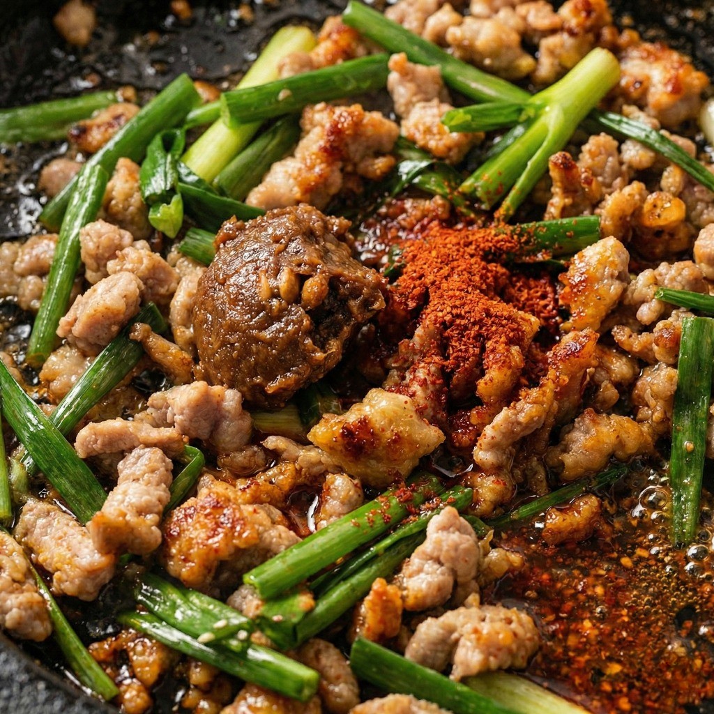 라면 국물 비법 - 된장과 고춧가루를 볶아 고추기름 만들기