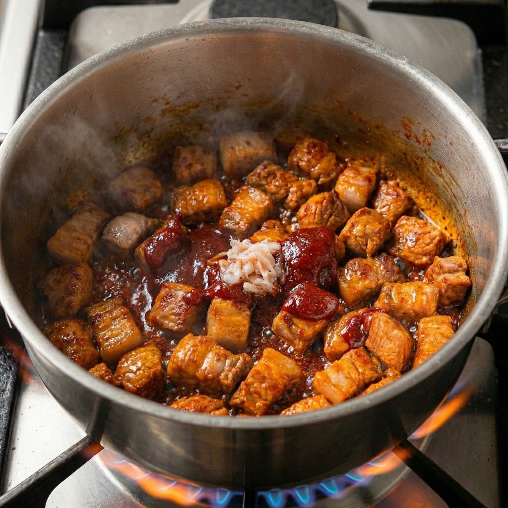 백종원 고추장찌개 비법: 고추장과 새우젓을 기름에 볶아 고추기름 만들기