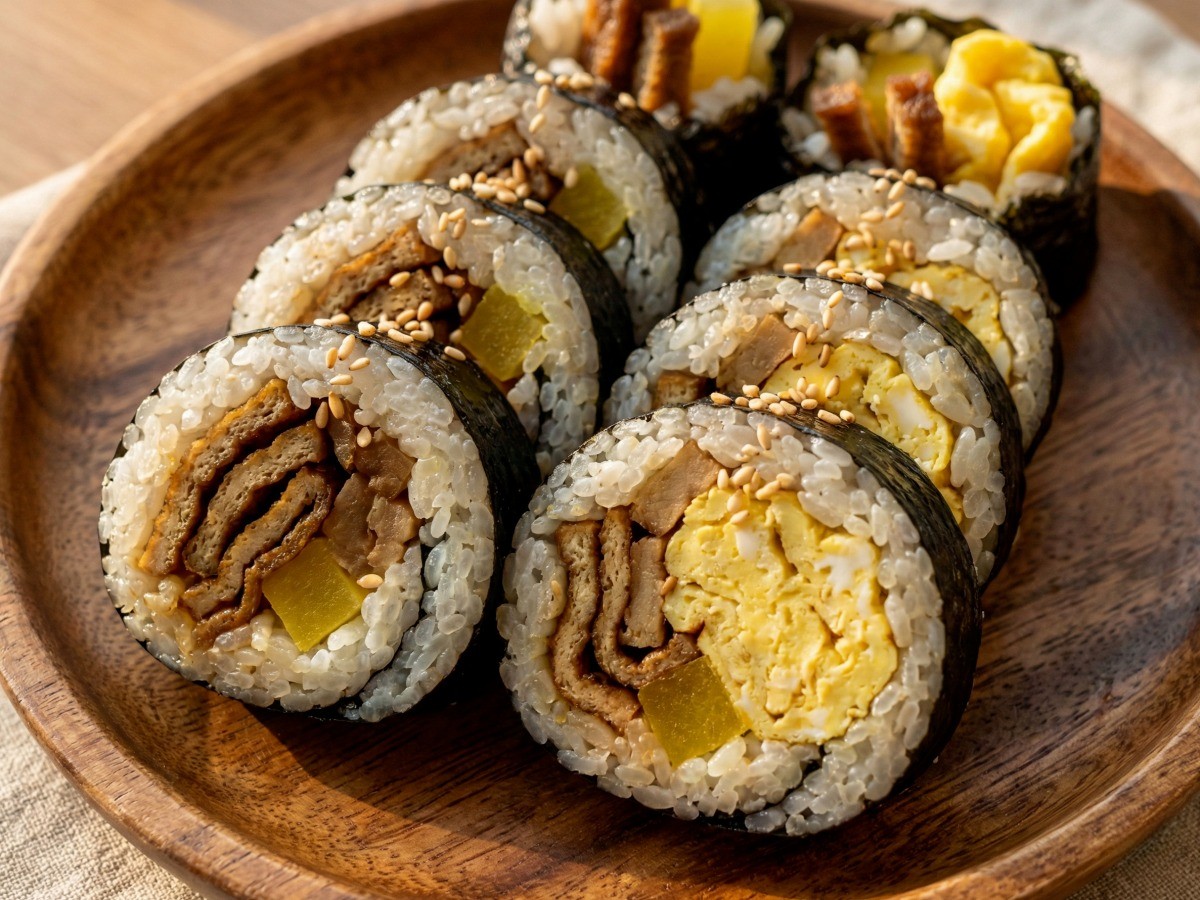 백종원 유부김밥과 유부달걀김밥 3종 세트 완성 플레이팅