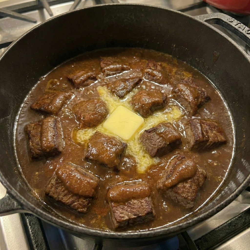 백종원 카레 마무리, 불을 끄고 고형 카레와 버터를 넣어 윤기 나게 섞는 모습