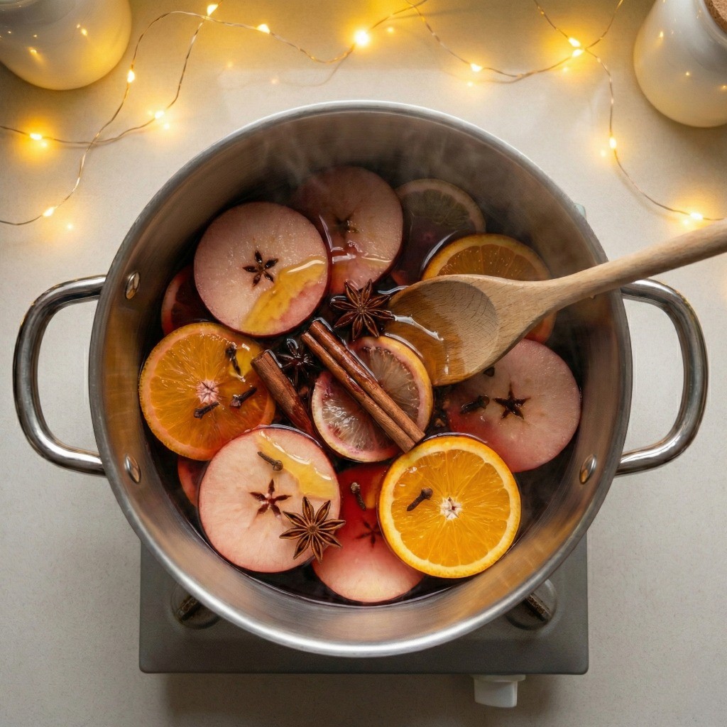 약불로 은은하게 끓여 완성된 백종원 뱅쇼에 꿀을 넣어 단맛 조절하기