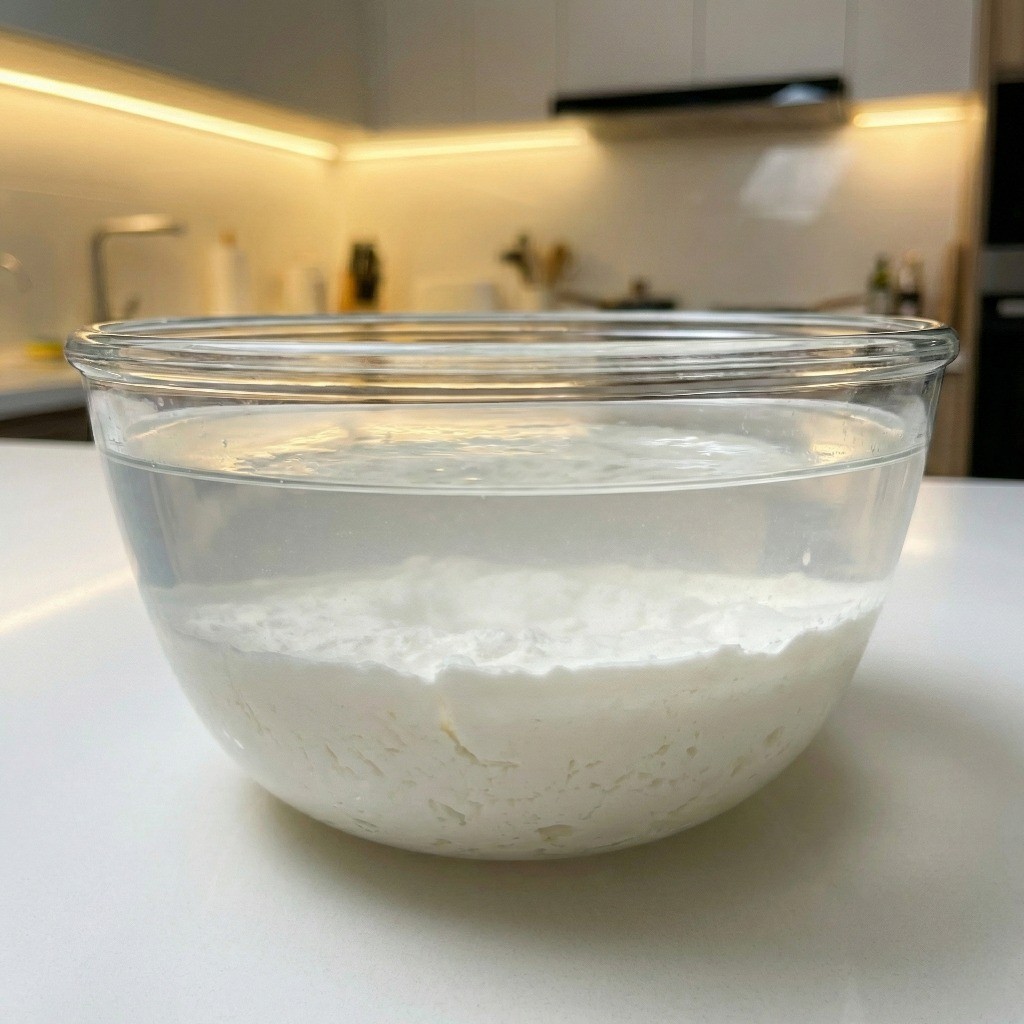 백종원 등갈비 튀김옷 비법인 맑은 물과 분리되어 가라앉은 딱딱한 감자전분 앙금