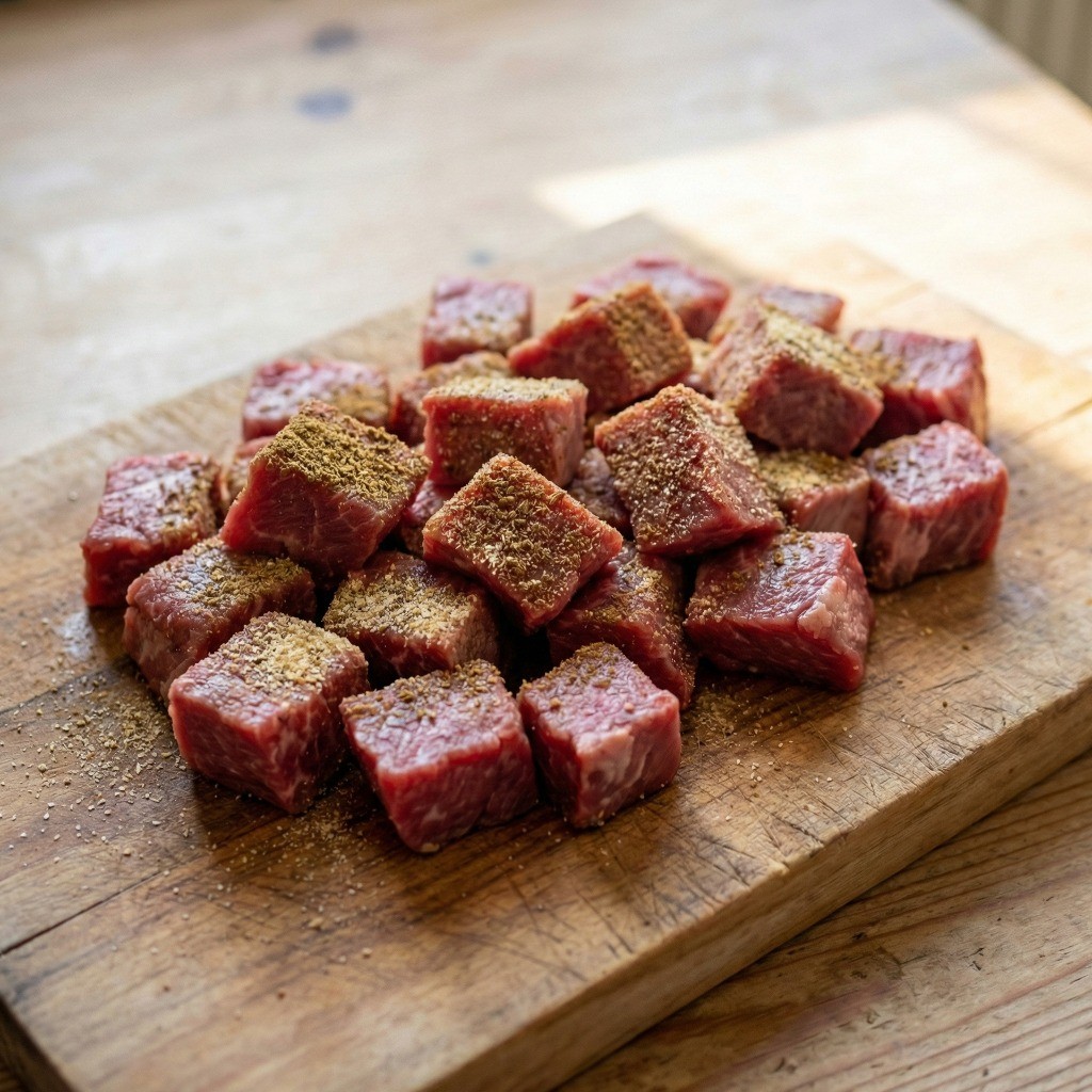 백종원 치폴레 레시피에 따라 큐민과 마늘가루로 밑간하여 구운 소고기 썰기