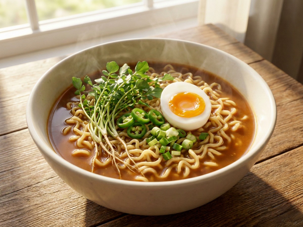 백종원 레시피로 끓인 구수한 냉이된장라면 완성된 모습