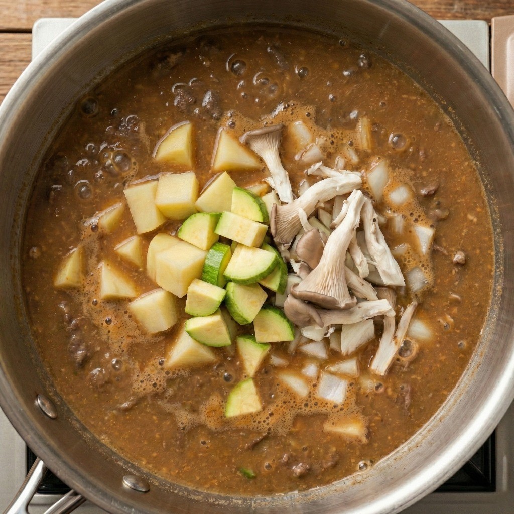 고깃집 된장찌개 비법: 애호박과 느타리버섯을 넣어 감칠맛 더하기