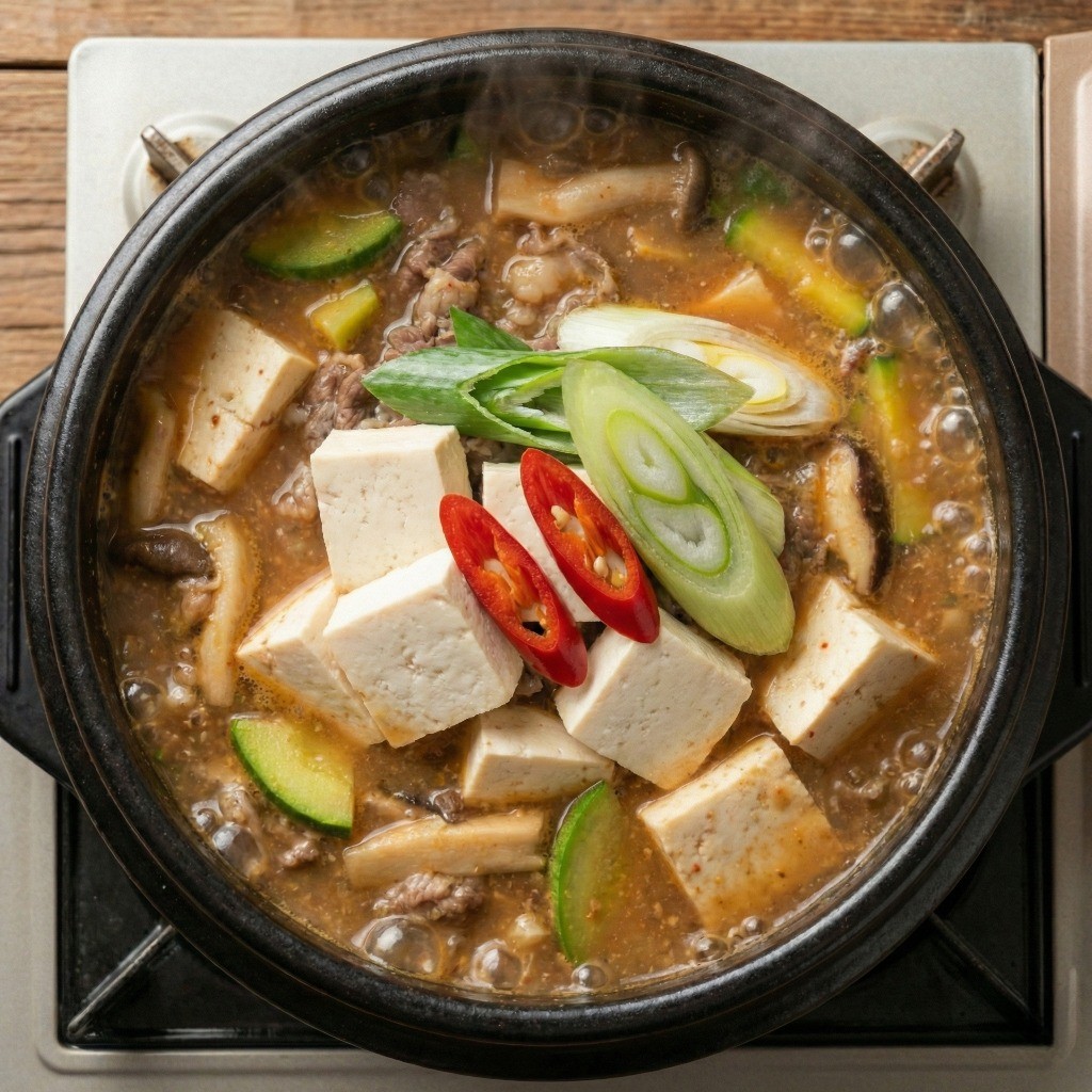 백종원 차돌된장찌개 완성: 뚝배기에 담겨 바글바글 끓는 먹음직스러운 모습