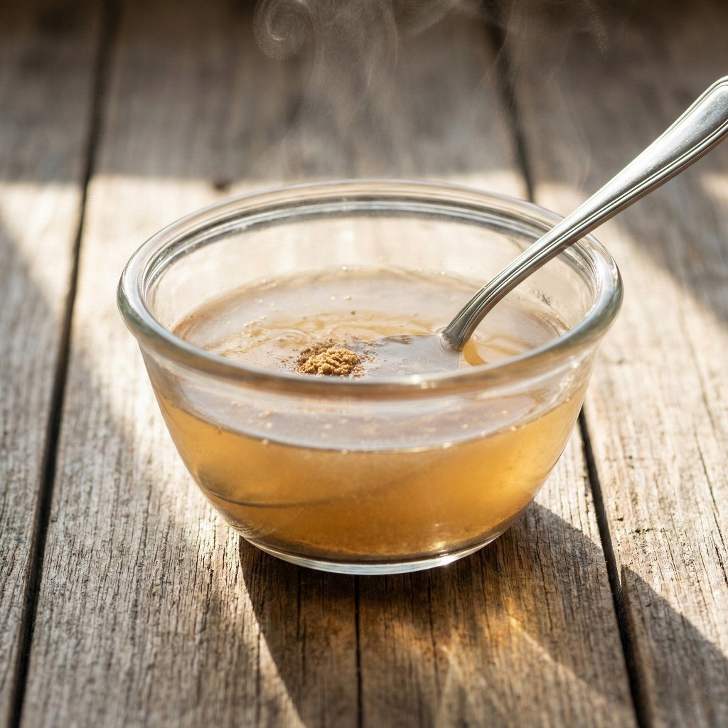 냉면 육수 없이 묵사발 육수 만들기 - 소고기 다시다를 따뜻한 물에 녹이는 과정