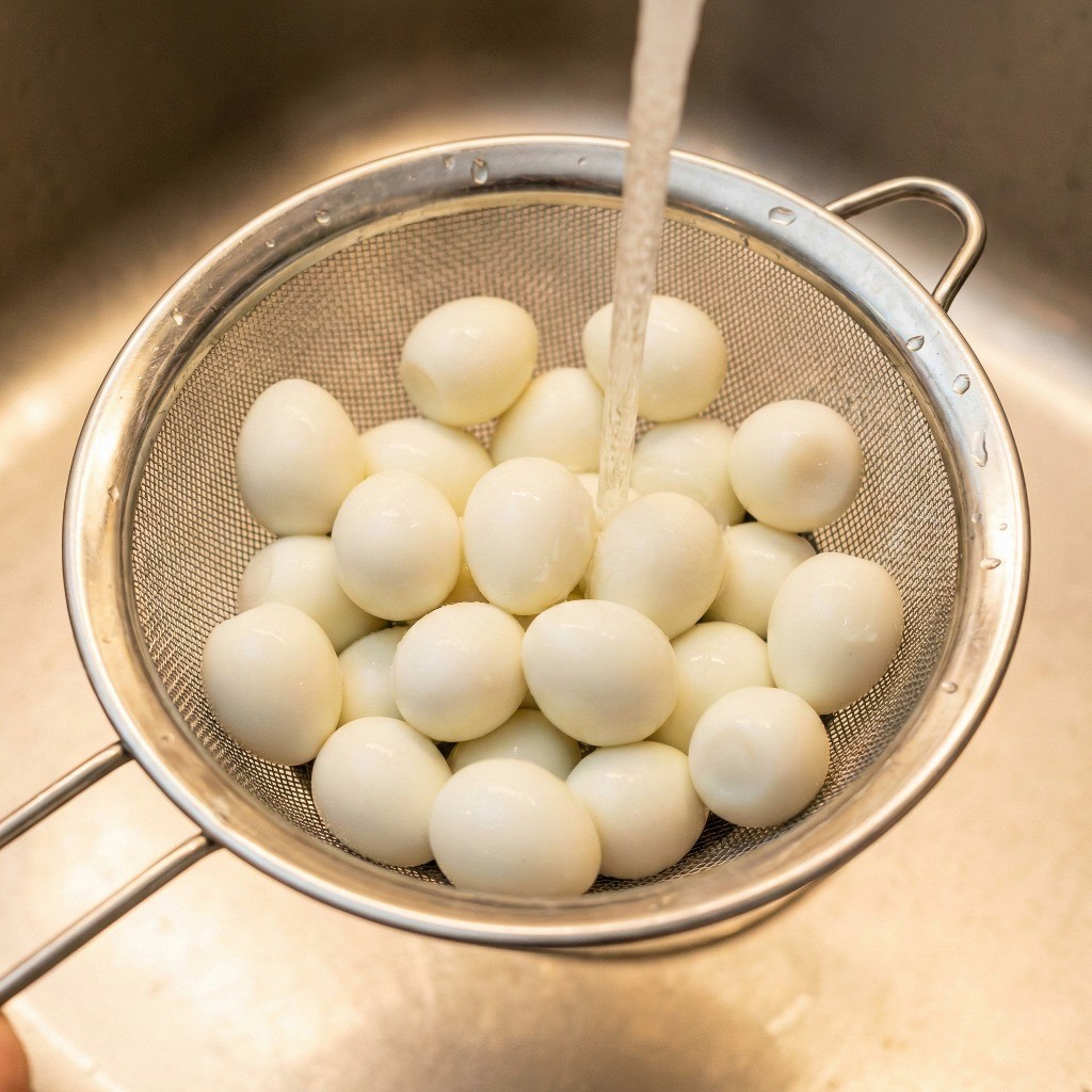 백종원 메추리알 장조림 만들기 1단계: 흐르는 물에 깨끗이 씻어 물기를 빼는 깐 메추리알
