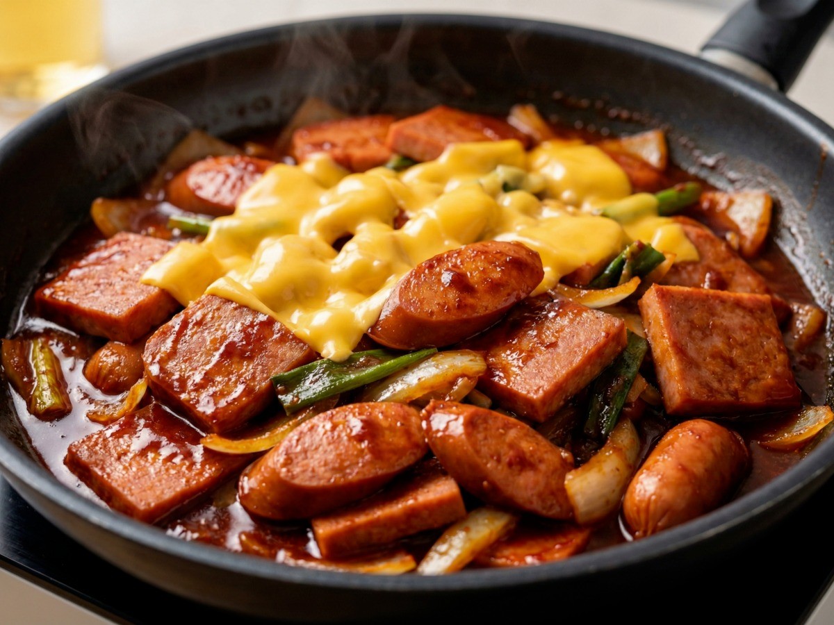 남은 부대찌개 재료로 만든 매콤달콤한 백종원 부대볶음 황금레시피 완성 요리