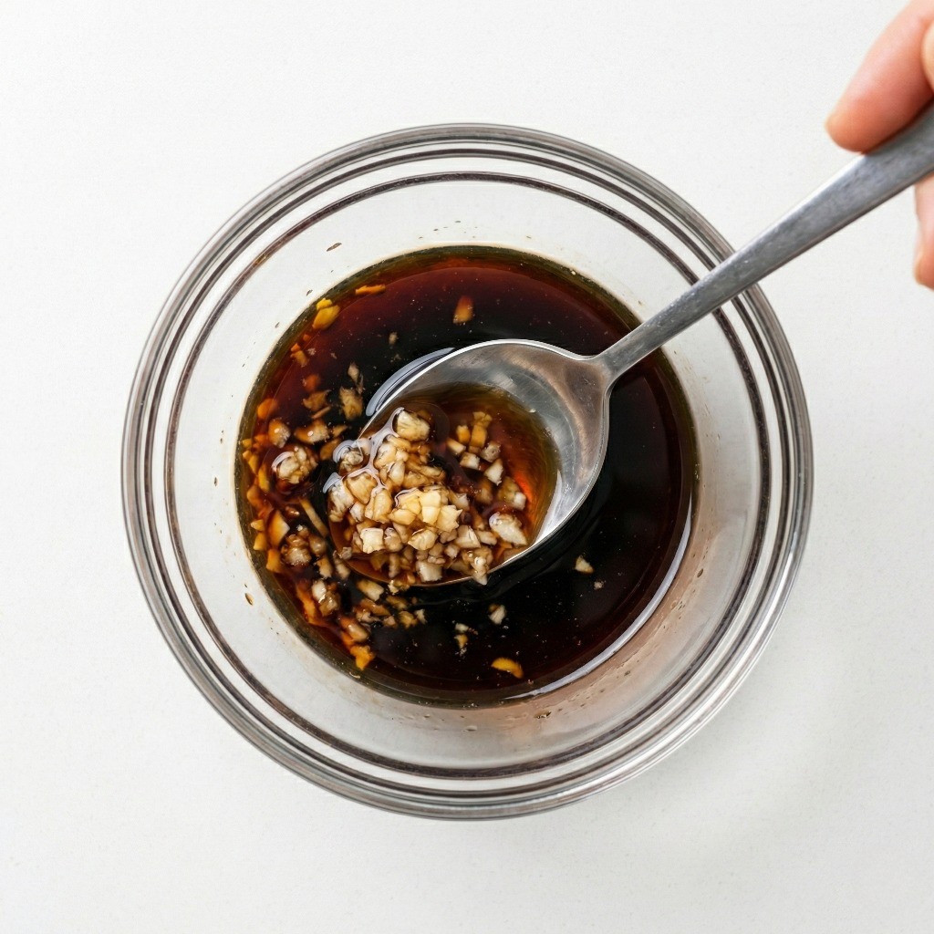 백종원 부대볶음 만능 양념장 만들기 - 물, 진간장, 물엿, 다진마늘 혼합