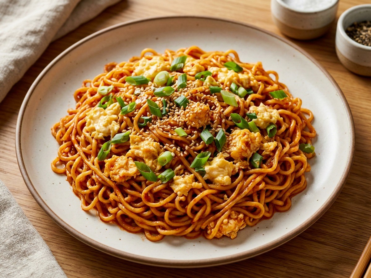 백종원 90초 라면볶음 레시피로 완성된 먹음직스러운 계란 볶음라면 완성작