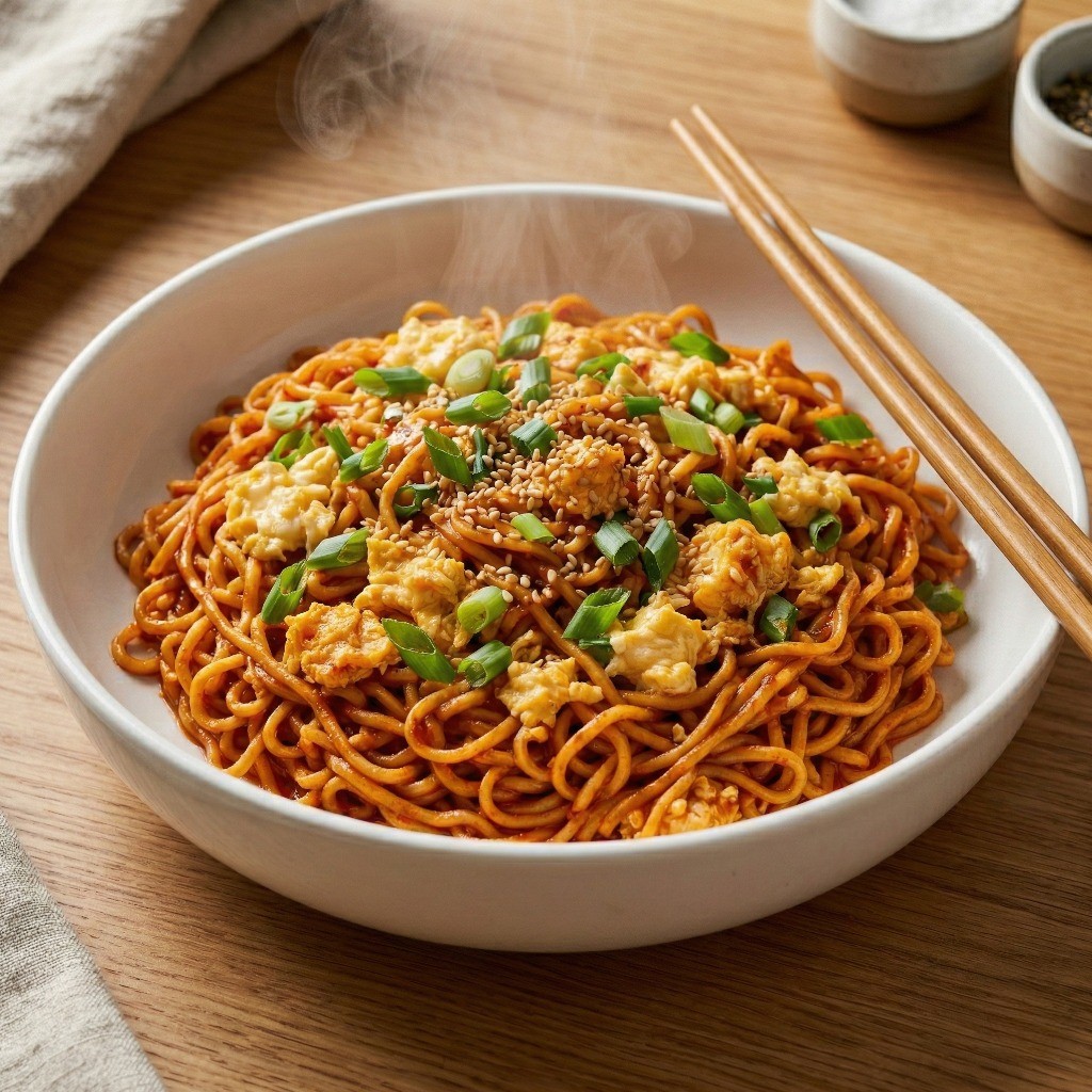 초간단 야식 백종원 90초 라면볶음이 그릇에 예쁘게 담겨 완성된 모습