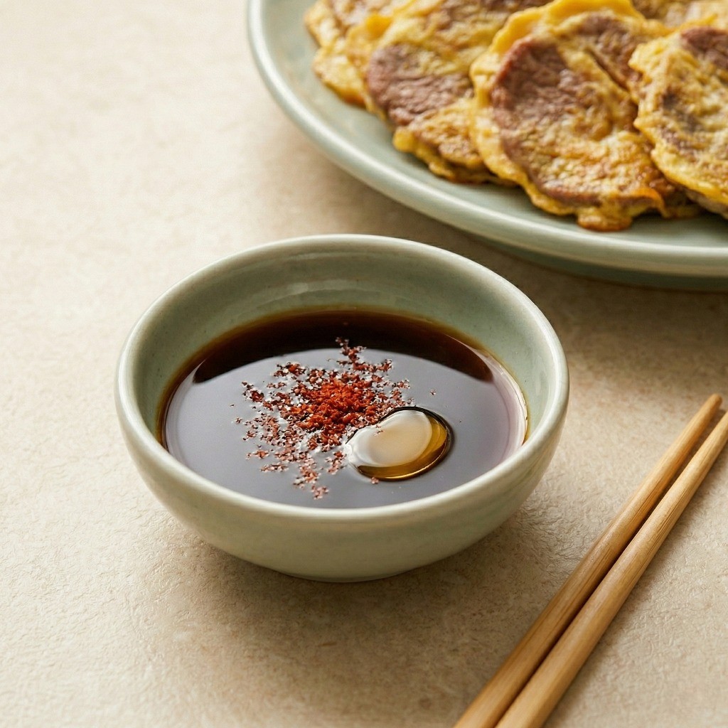 백종원 소고기 육전 만들기 5단계: 진간장, 식초, 고춧가루를 2:1 비율로 섞어 만든 새콤달콤한 육전 전용 초간장 양념