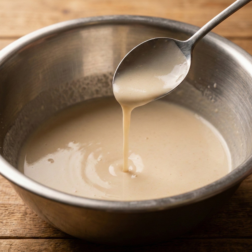 백종원 배추전 레시피 2단계: 부침가루와 물을 1:1로 섞어 묽은 배추전 반죽 만들기