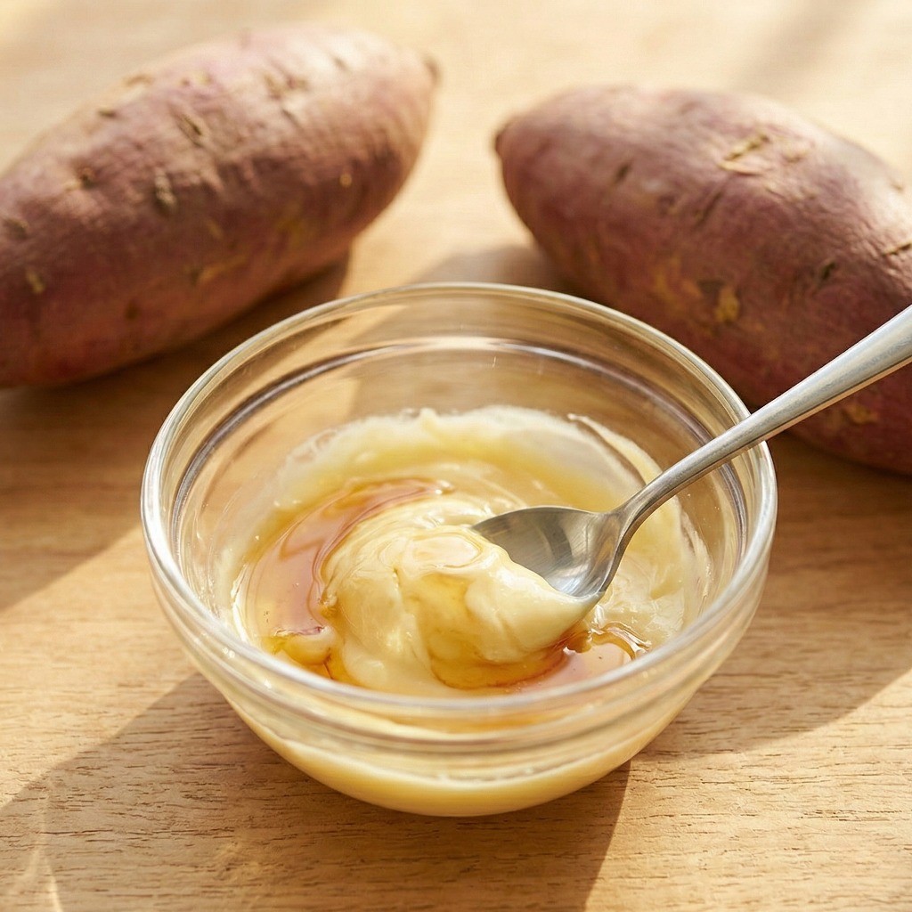 버터 40g과 물엿 24g을 섞어 허니버터 소스를 만드는 조리 과정