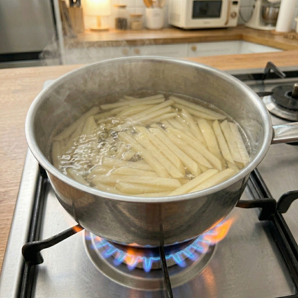 감자볶음 부서지지 않는 비법 - 끓는 물에 감자채 살짝 데쳐내기