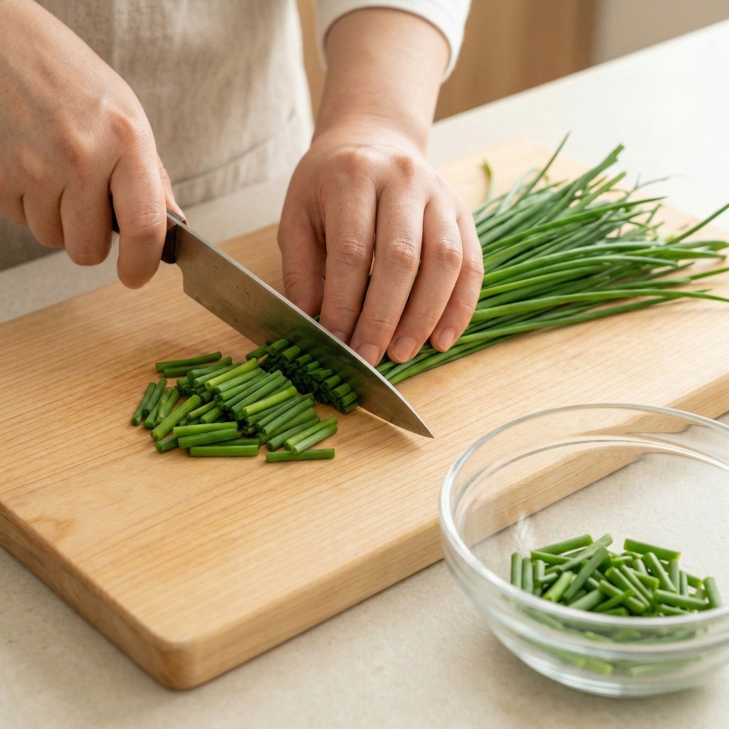 백종원 달래장 레시피 1단계: 손질한 달래를 1~2cm 길이로 쫑쫑 썰어 볼에 담은 모습