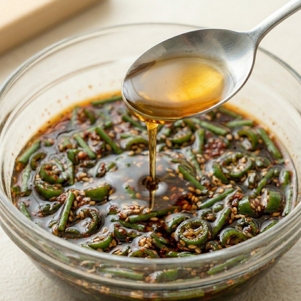 백종원 달래장 레시피 5단계: 고소한 참기름을 듬뿍 둘러 완성된 윤기 흐르는 만능 달래간장