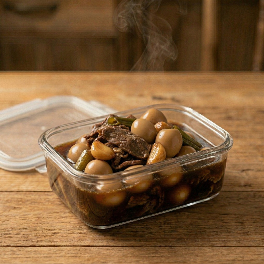 조리가 완료되어 실온에서 식히고 있는 먹음직스러운 백종원 소고기 메추리알 장조림