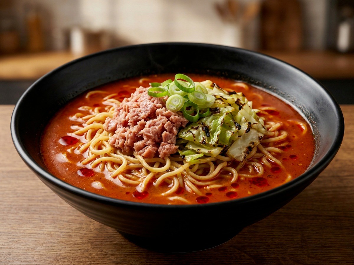 백종원의 불맛 가득한 짬뽕햄라면 완성 요리 사진