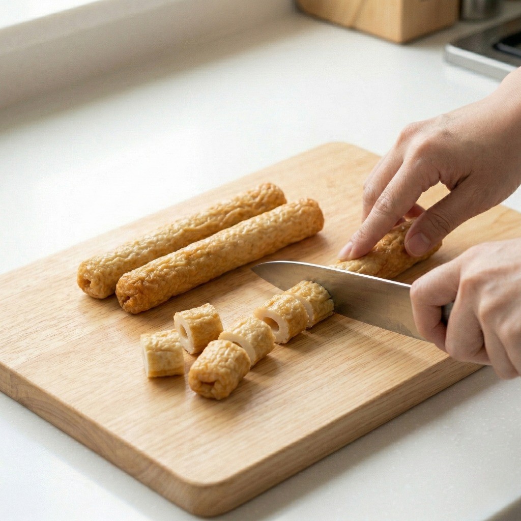 봉어묵을 떡과 비슷한 한 입 크기로 4등분 손질하는 방법 - 떡어묵꼬치 레시피