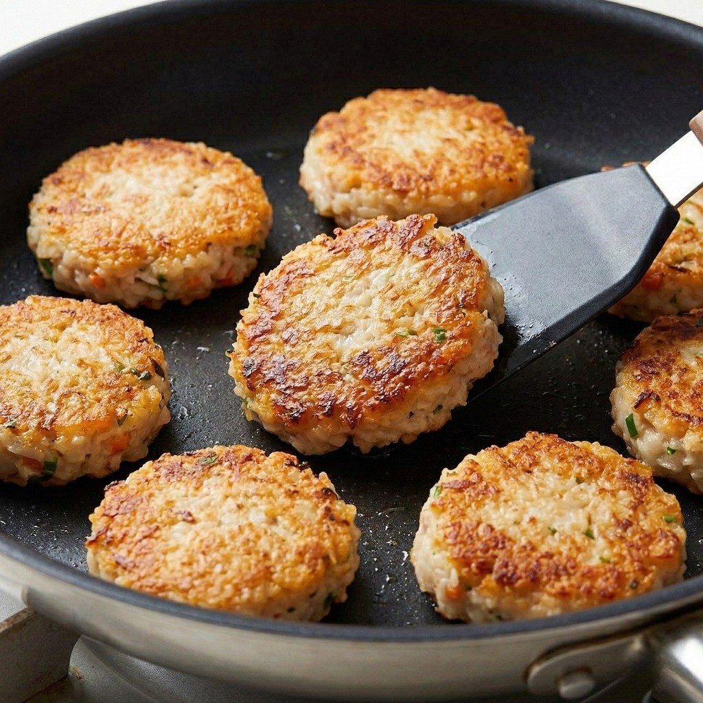 백종원 참치밥전 조리 5단계: 양면이 노릇하게 구워져 완성된 바삭한 참치밥전