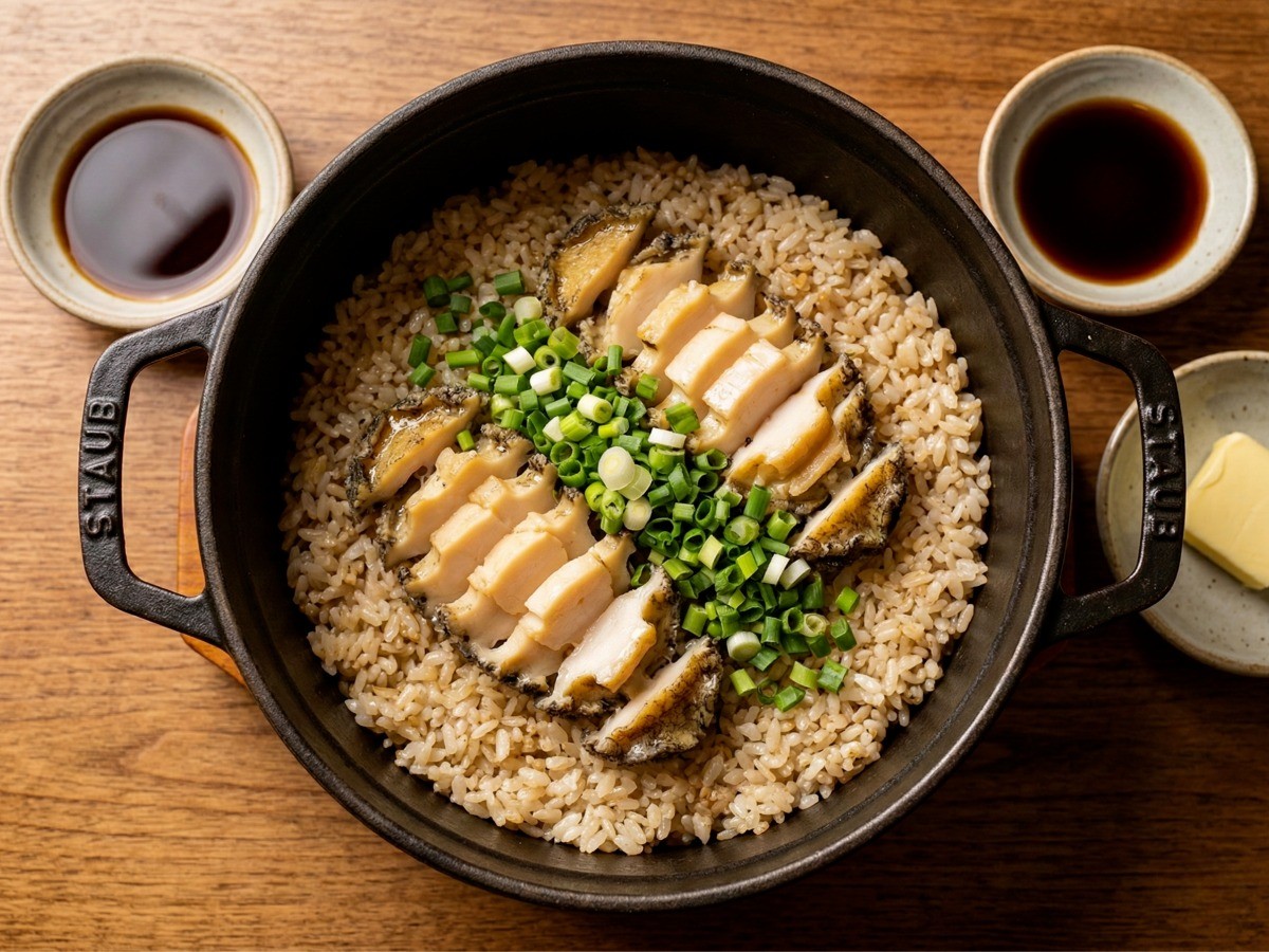 먹음직스럽게 완성된 백종원 전복 냄비밥(솥밥)