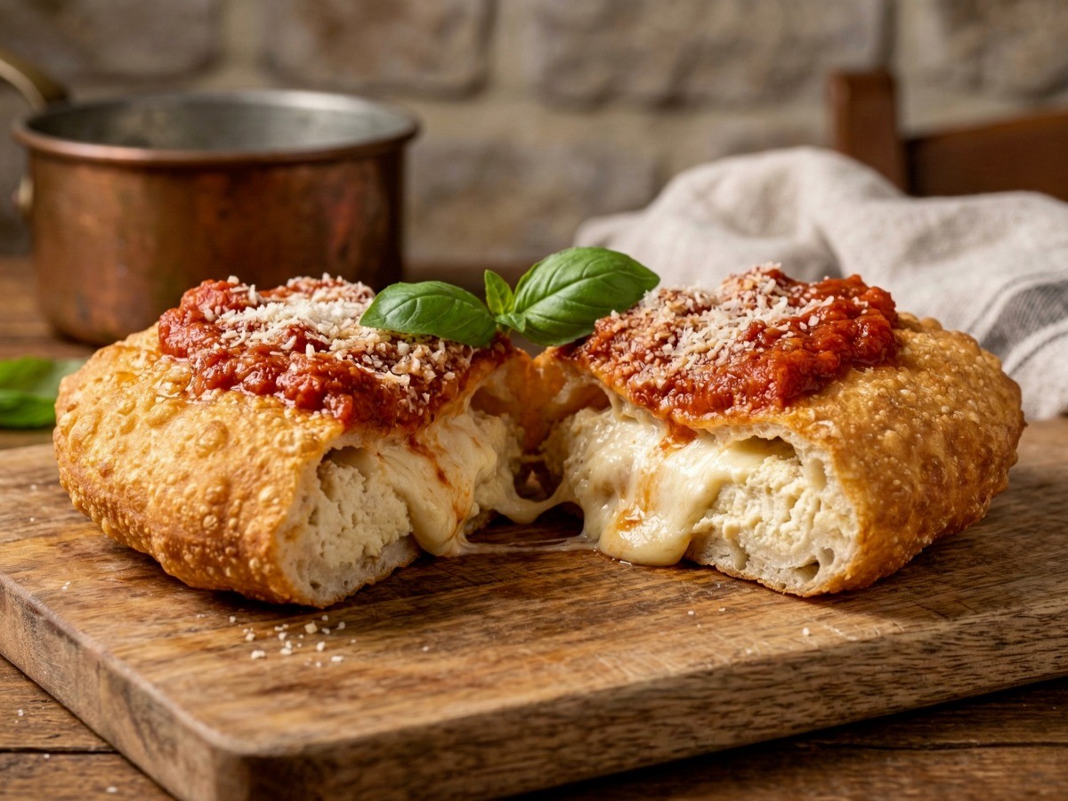 바삭하게 튀겨진 나폴리 맛피아식 두부 튀김 피자(피자 프리타) 완성 플레이팅