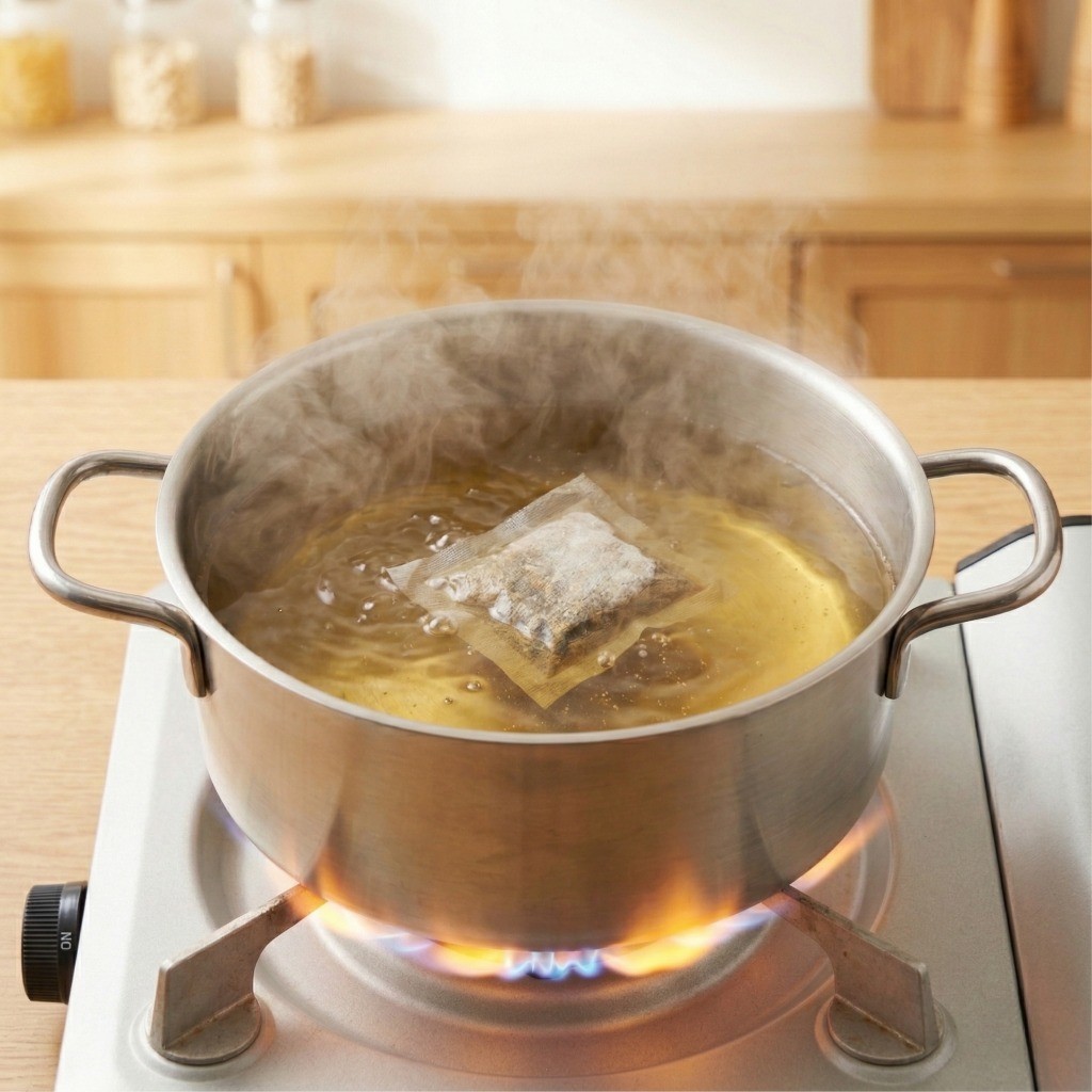 급식대가 순두부찌개 비법인 멸치 육수를 냄비에서 진하게 우려내는 과정