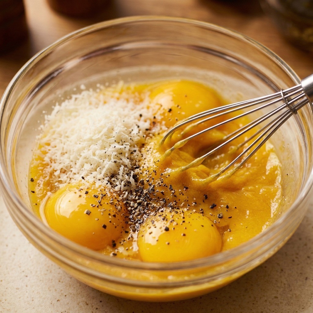 계란 치즈 소스 만들기 - 노른자, 치즈 가루, 굵은 후추를 섞어 꾸덕하게 만든 페이스트