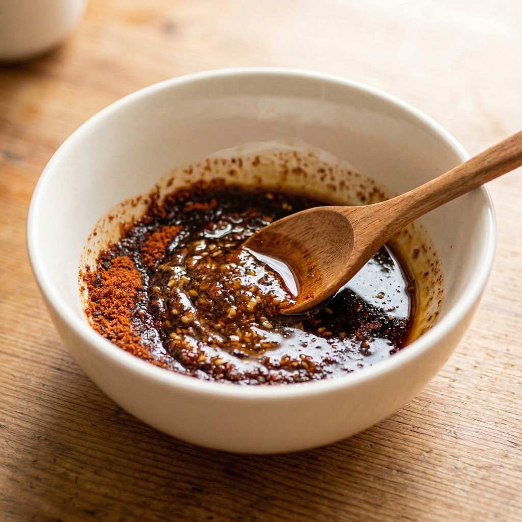 아부라소바 소스 만들기: 라면 스프, 식초, 간장, 참기름 혼합