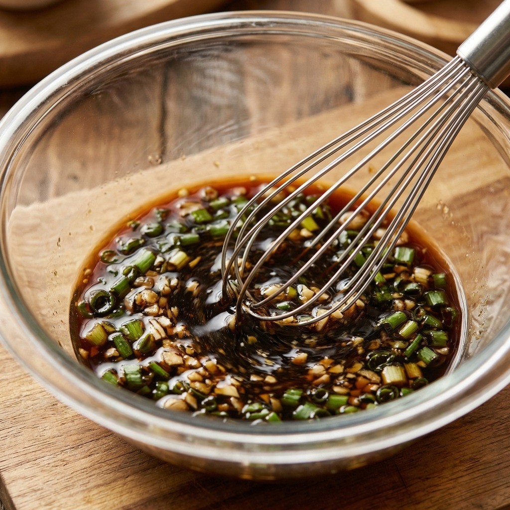 간장, 설탕, 대파, 마늘 등으로 백종원 특제 돼지갈비 양념장을 섞어 만드는 과정