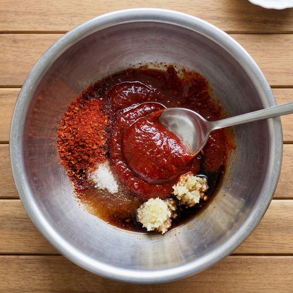 백종원 비빔수제비 황금 비율 양념장 만들기 - 고추장과 양념 섞기