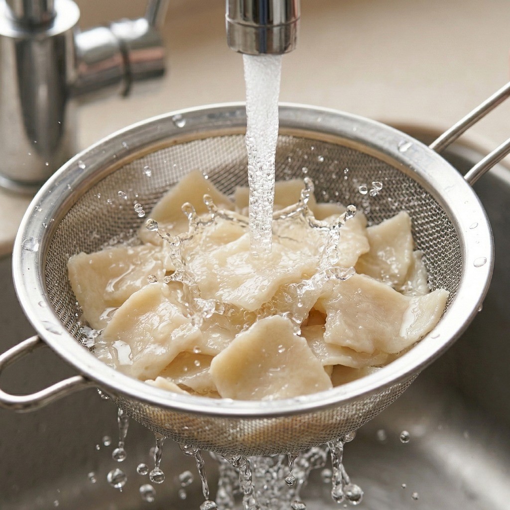 쫄깃한 수제비 식감 비법 - 익은 감자수제비 찬물 마찰