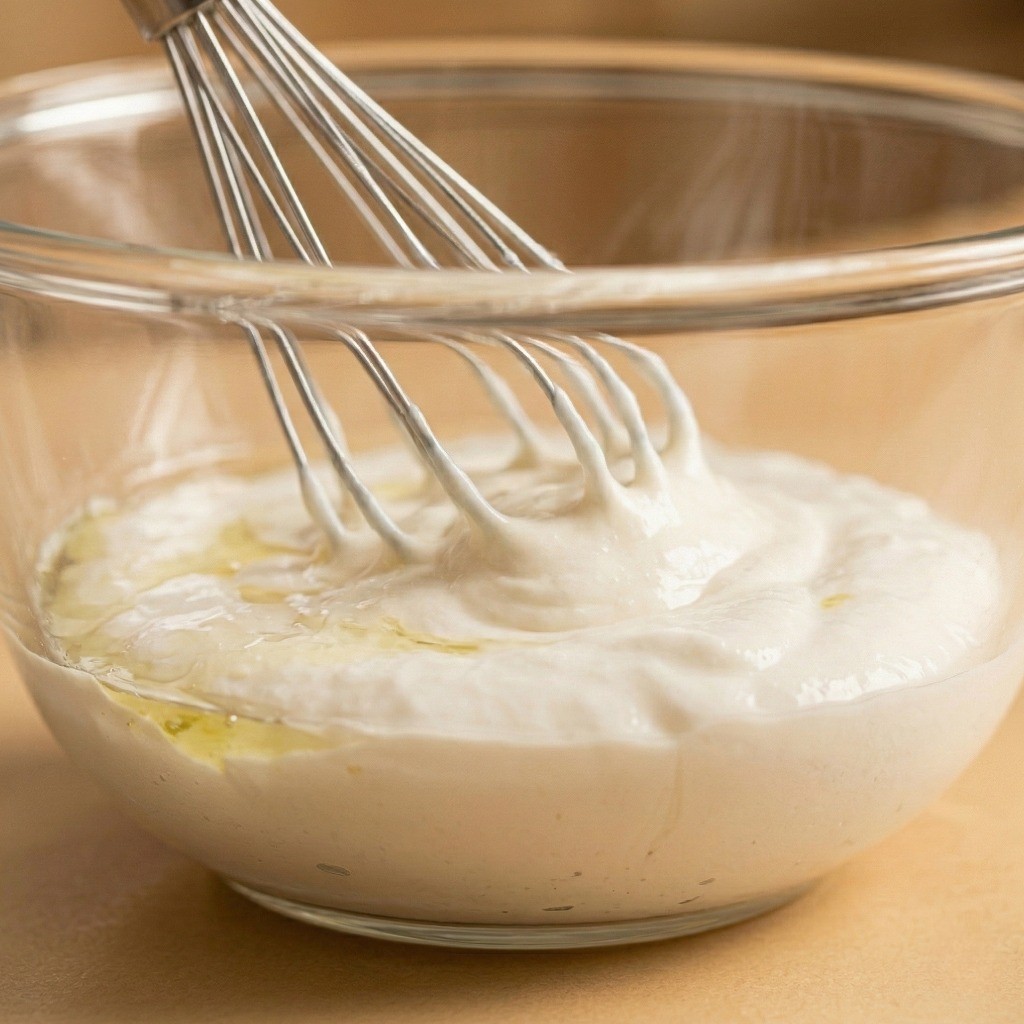 전분 앙금에 계란 흰자와 식용유를 섞어 만드는 바삭한 반죽 배합 과정