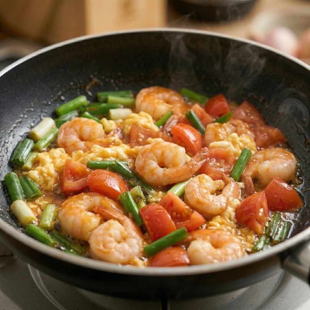 토마토 달걀 볶음 레시피 6단계: 전분물로 농도 맞추고 스크램블 에그 섞어 완성하기