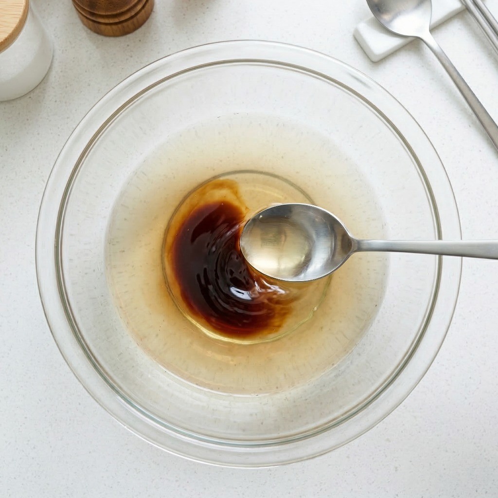 이연복 중화냉면 레시피 1단계: 치킨스톡과 간장, 식초로 초간단 냉면 육수 만들기