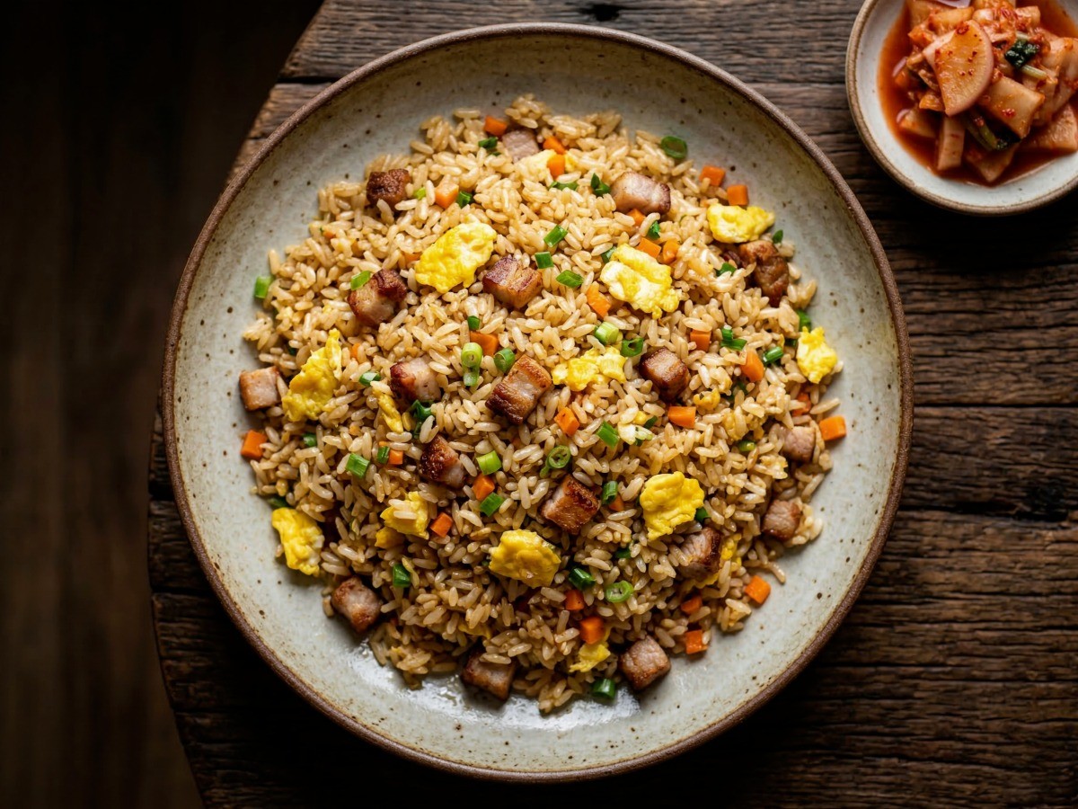 이연복 셰프 비법으로 완성된 고소하고 고슬고슬한 고기 볶음밥 완성 사진