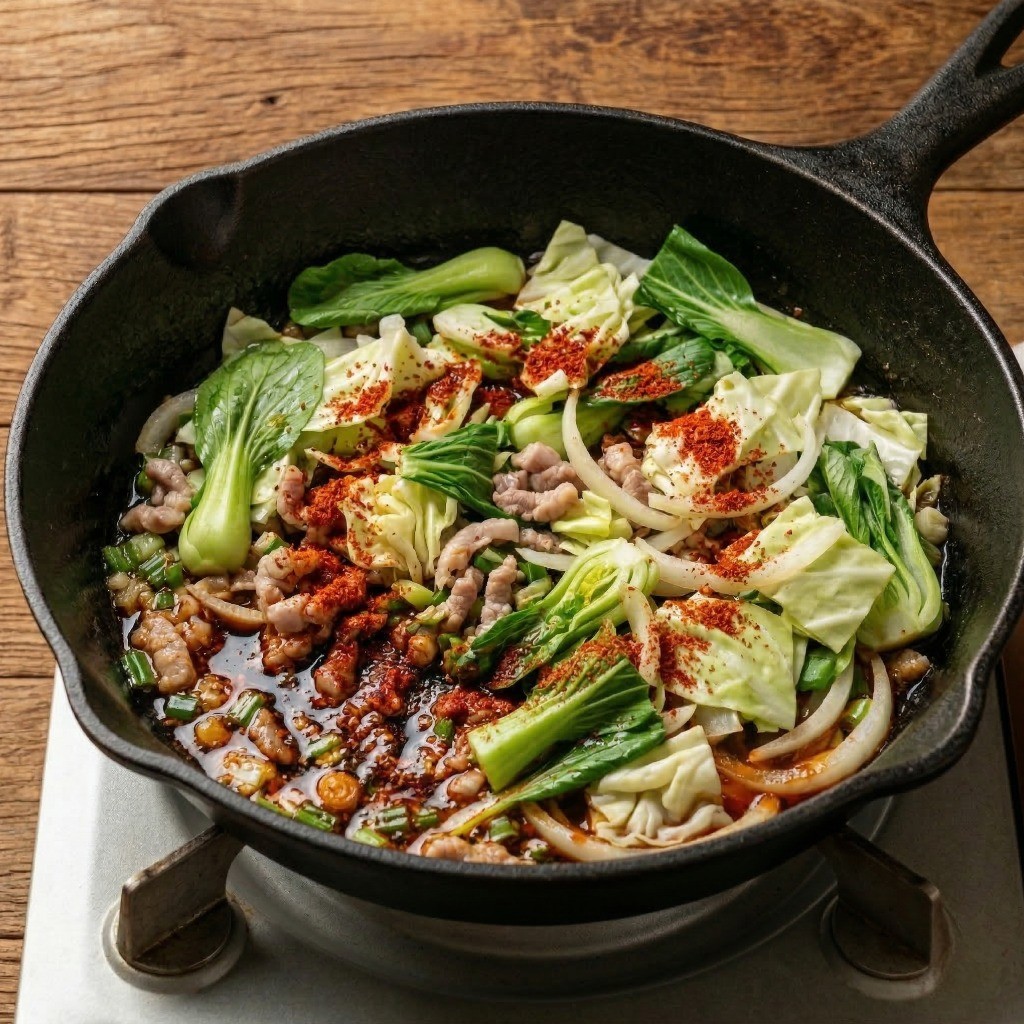 짬뽕라면 야채 볶기 및 고춧가루를 활용한 불맛 나는 고추기름 내기