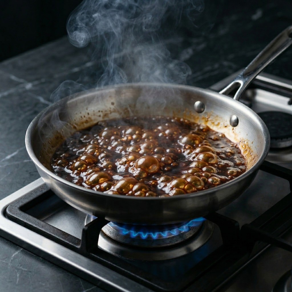 이연복 찹스테이크 레시피 2단계: 참치액을 넣은 특제 데리야끼 소스 끓이기