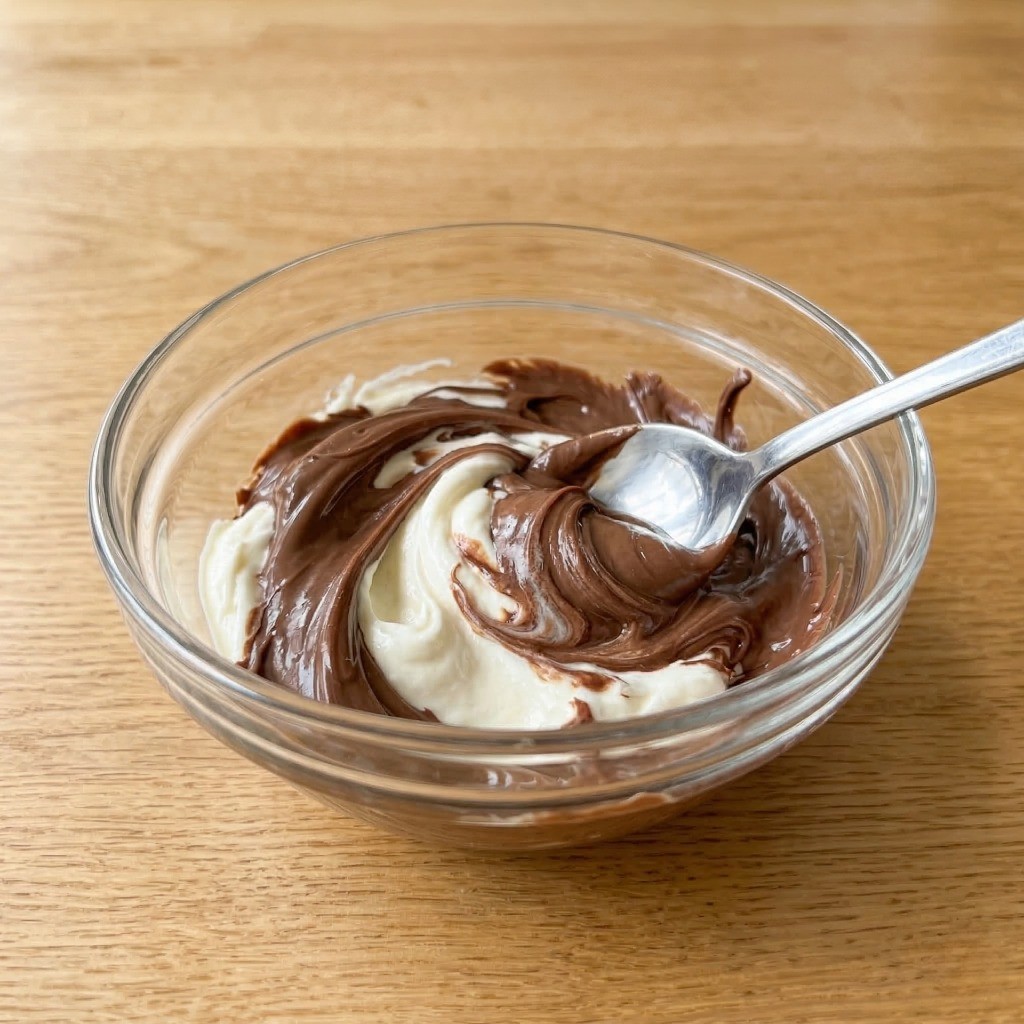 크림치즈와 누텔라를 섞어 달콤한 초콜릿 딤섬 속재료를 준비하는 모습