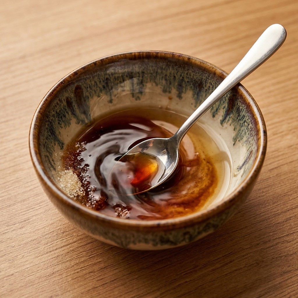 이연복 깐풍 오징어튀김 레시피 3단계: 황금 비율 깐풍 소스 만들기 (간장, 식초, 설탕, 굴소스)