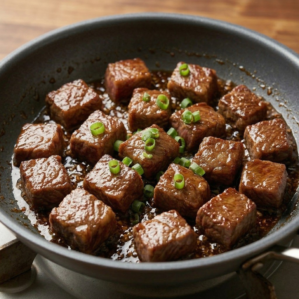 이연복 몽골리안 비프 레시피 6단계: 완성된 소스에 고기와 쪽파를 빠르게 버무려 완성하기