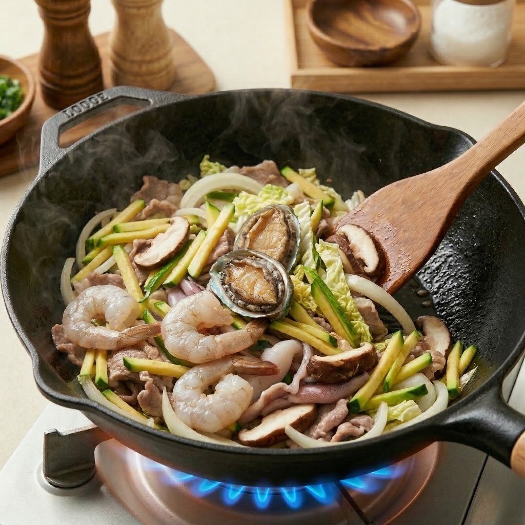 해물 쟁반짜장 레시피 - 전복, 새우, 오징어 등 푸짐한 해물과 야채 볶기