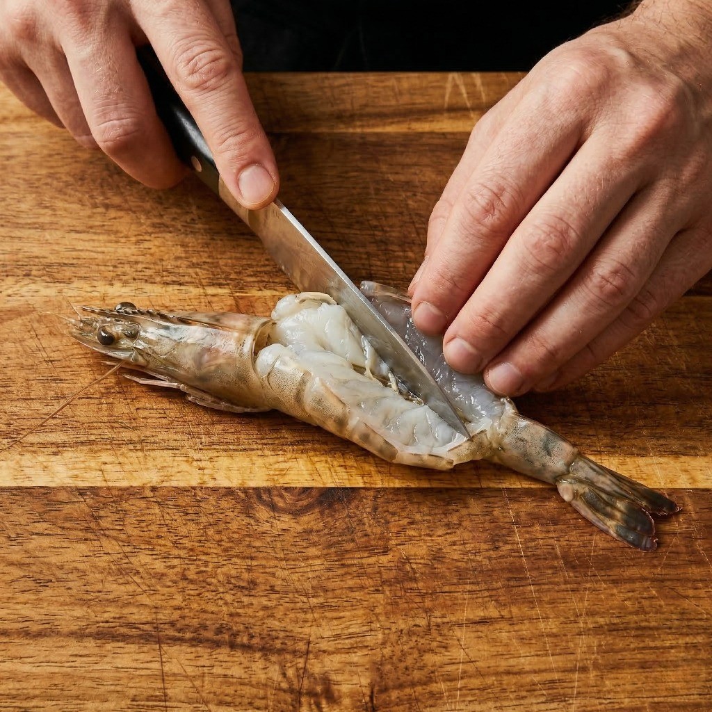 이연복 마늘 새우찜을 위해 새우의 등을 갈라 나비 모양으로 손질한 모습