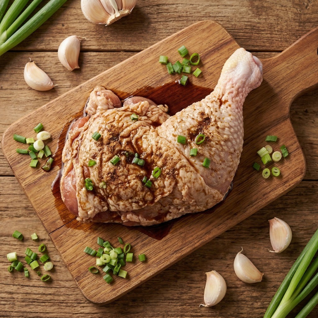 뼈를 펼쳐 오향분과 양념에 밑간한 생 닭다리