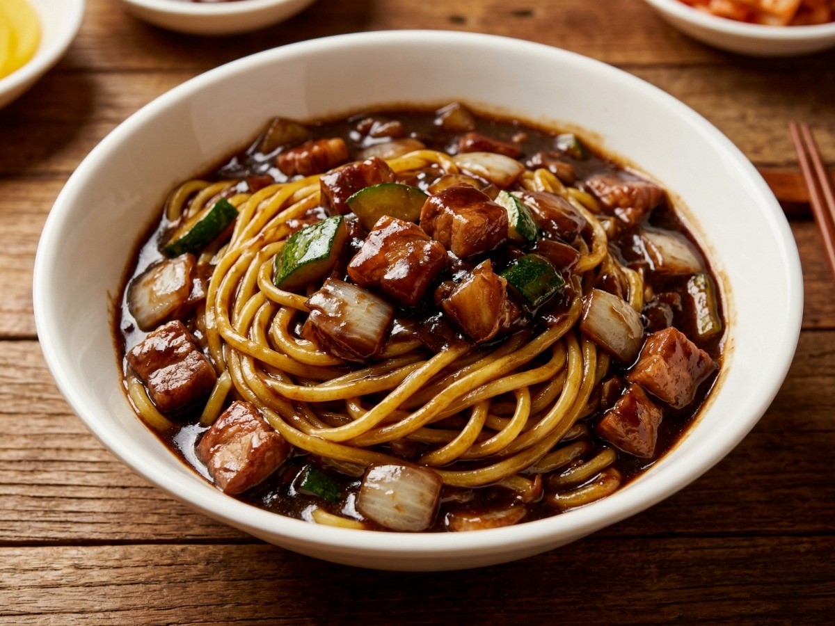 집에서 만드는 이연복 레시피 스타일의 먹음직스러운 중국집 짜장면 완성 모습