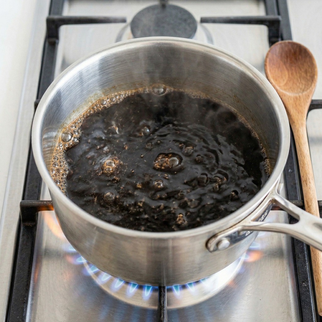 물, 진간장, 미림 등을 냄비에 넣고 끓여 만드는 이연복 비법 히야시 추카 냉면 소스